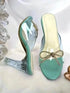 Womens Pastel Green Clear Strap Bella Heels with Bow